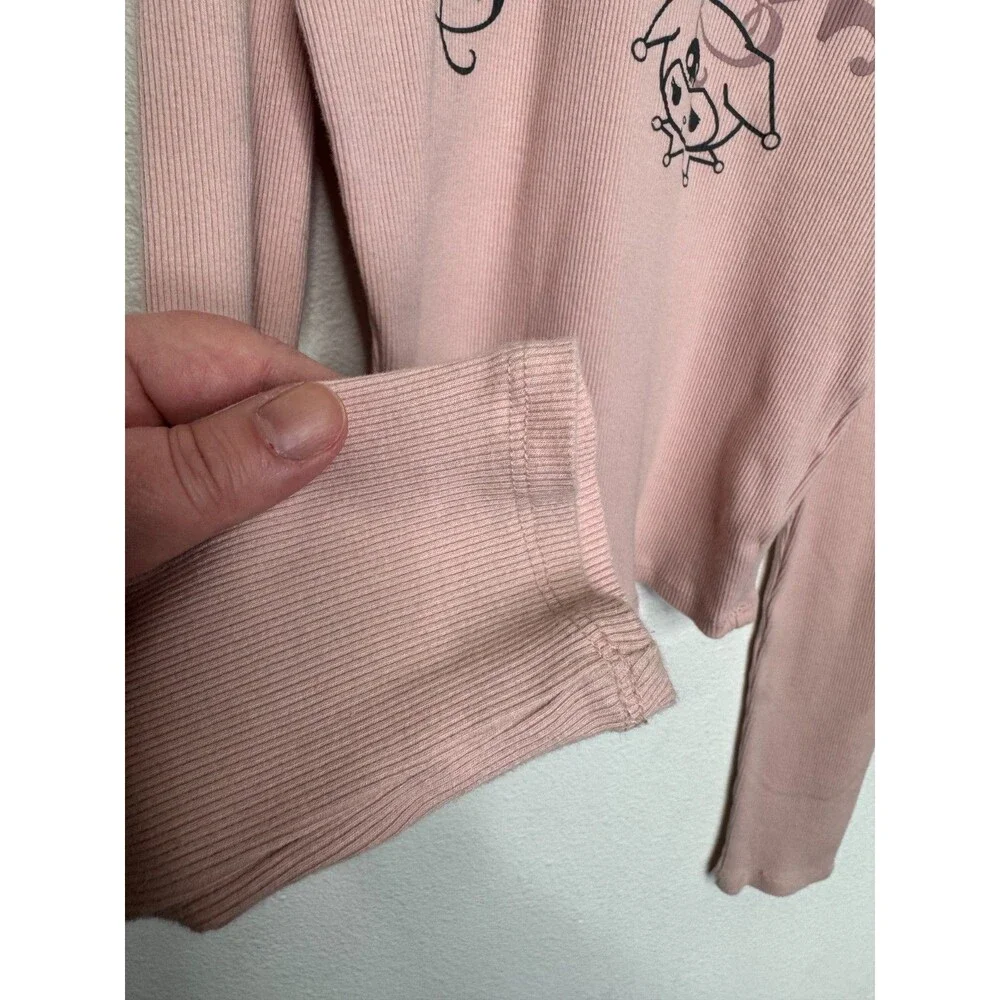 H&M Girls 14 Kuromi Jersey Top Pink Ribbed Long Sleeve Round Neck Slim Fit